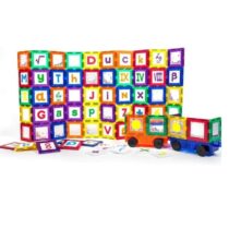 Set Magnetic de construit PicassoTiles 136 de piese, cu litere cifre si semne, Similar cu MagnaTiles
