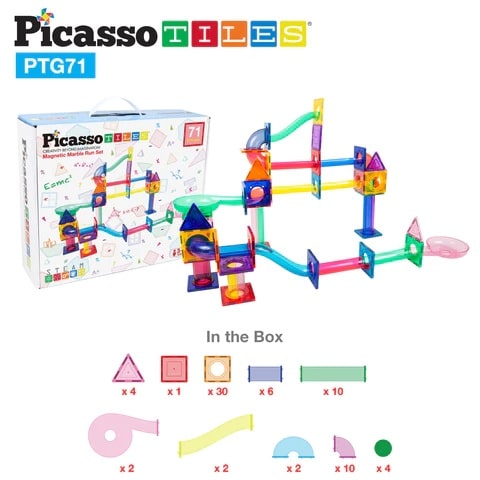 PicassoTiles, Traseu magnetic cu bile (Marble Run) 71 de piese continut