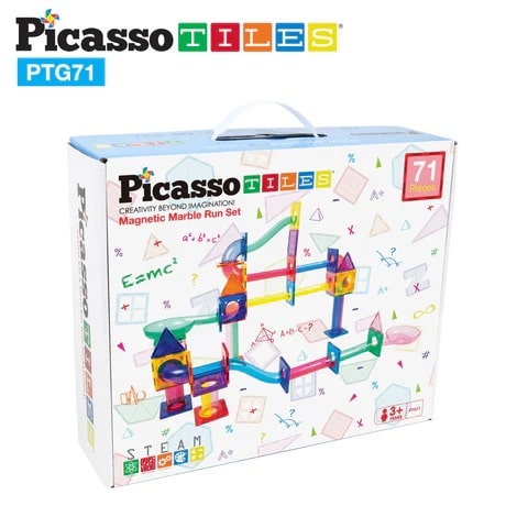 PicassoTiles, Traseu magnetic cu bile (Marble Run) 71 de piese cutie