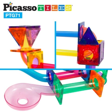 PicassoTiles, Traseu magnetic cu bile (Marble Run) 71 de piese detalii