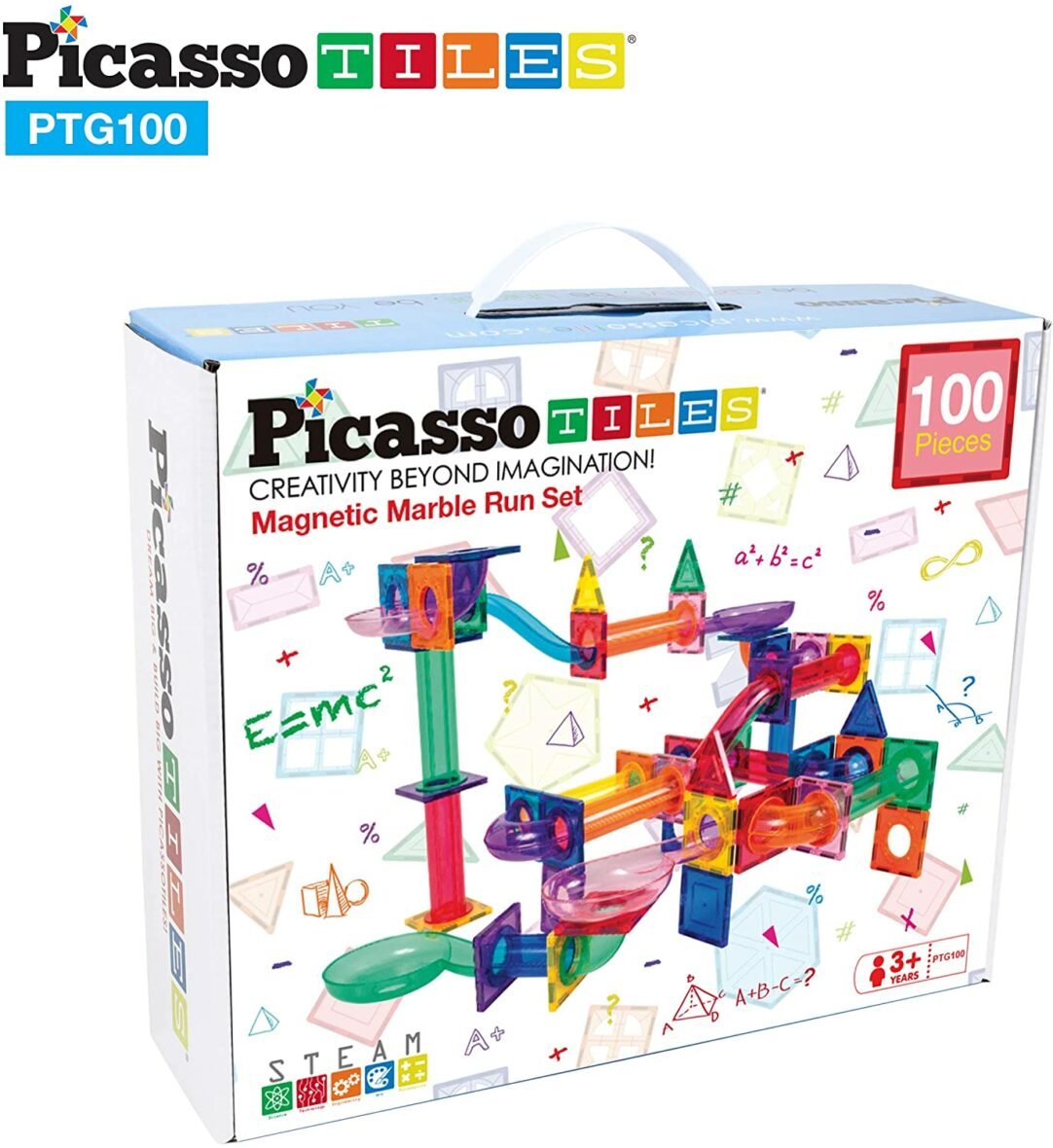 PicassoTiles, Traseu magnetic cu bile (Marble Run)100 de piese, PTG100