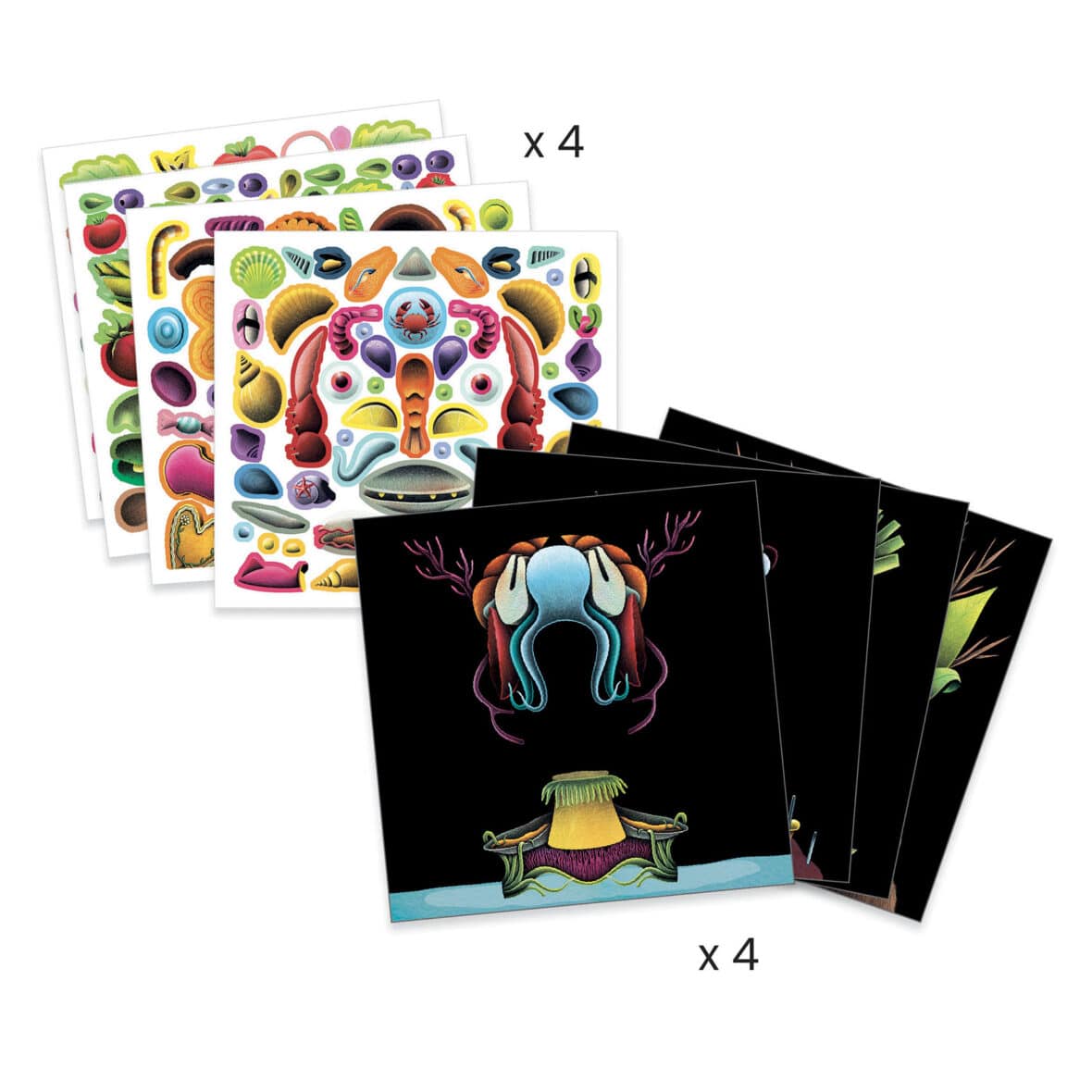 Tablouri celebre din stickere, Fructe si legume,Inspired by Arcimboldo. Djeco detalii