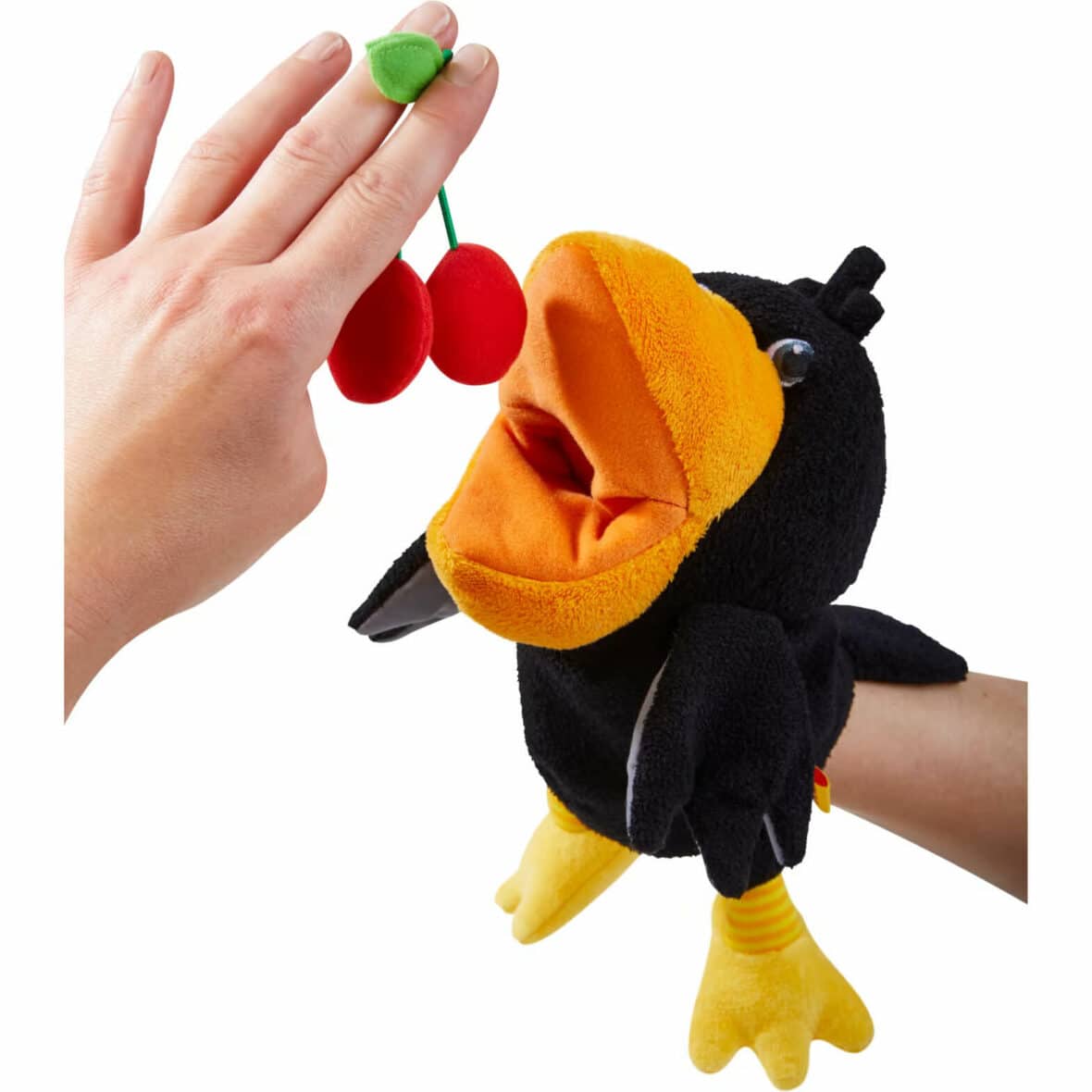 Păpușă Marionetă, Corbul Theo, Haba, 30 cm detalii