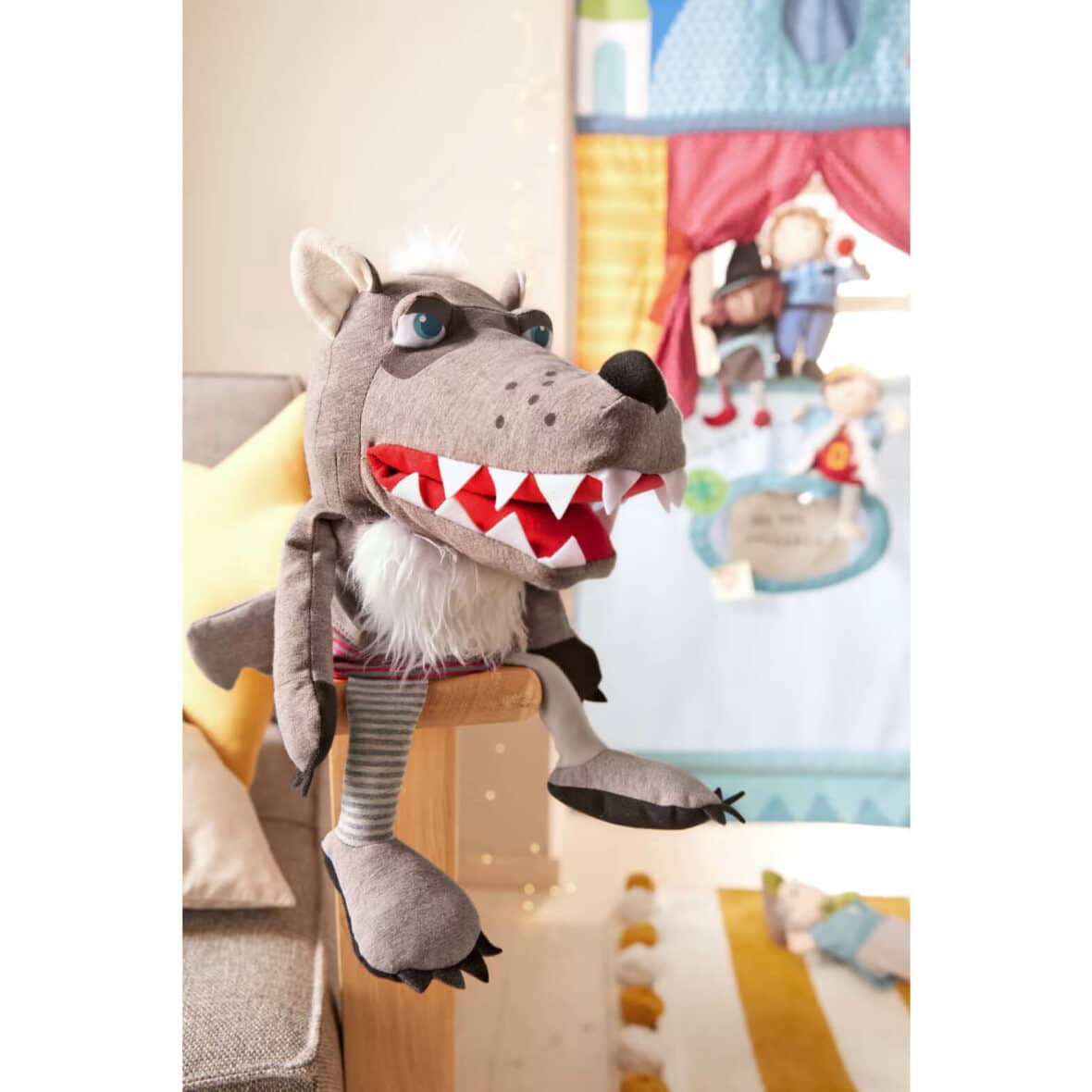 Păpușă Marionetă, Lupul Grisbert, Haba, 37 cm in camera