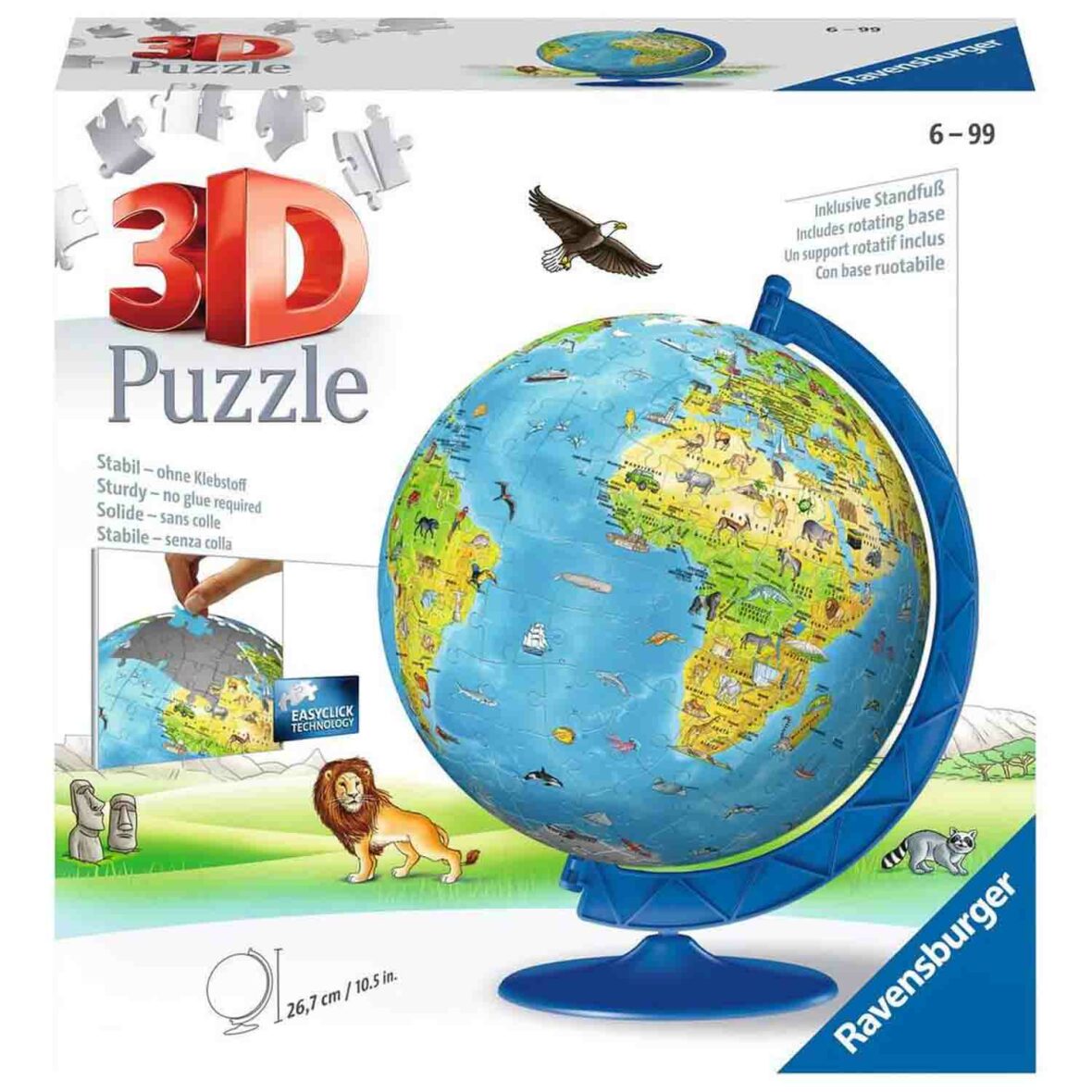 Puzzle 3D Copii, Globul Pământesc, Ravesburger, 180 Piese, 6 ani +
