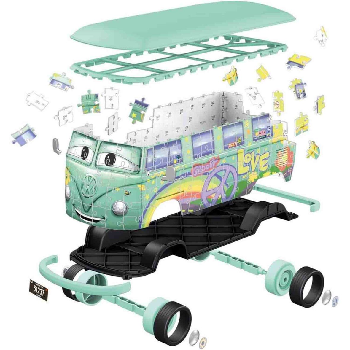 Puzzle 3D Volkswagen T1, Ravensburger, 162 Piese, 8 ani + detalii constructie