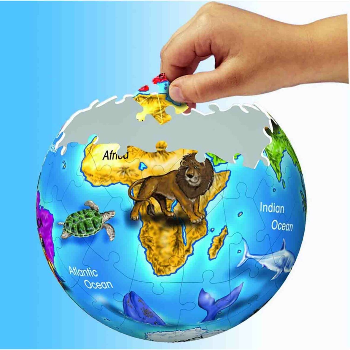 Puzzle 3D copii, Luminos, Glob Pamantesc, 72 Piese, 6 ani + detalii constructie