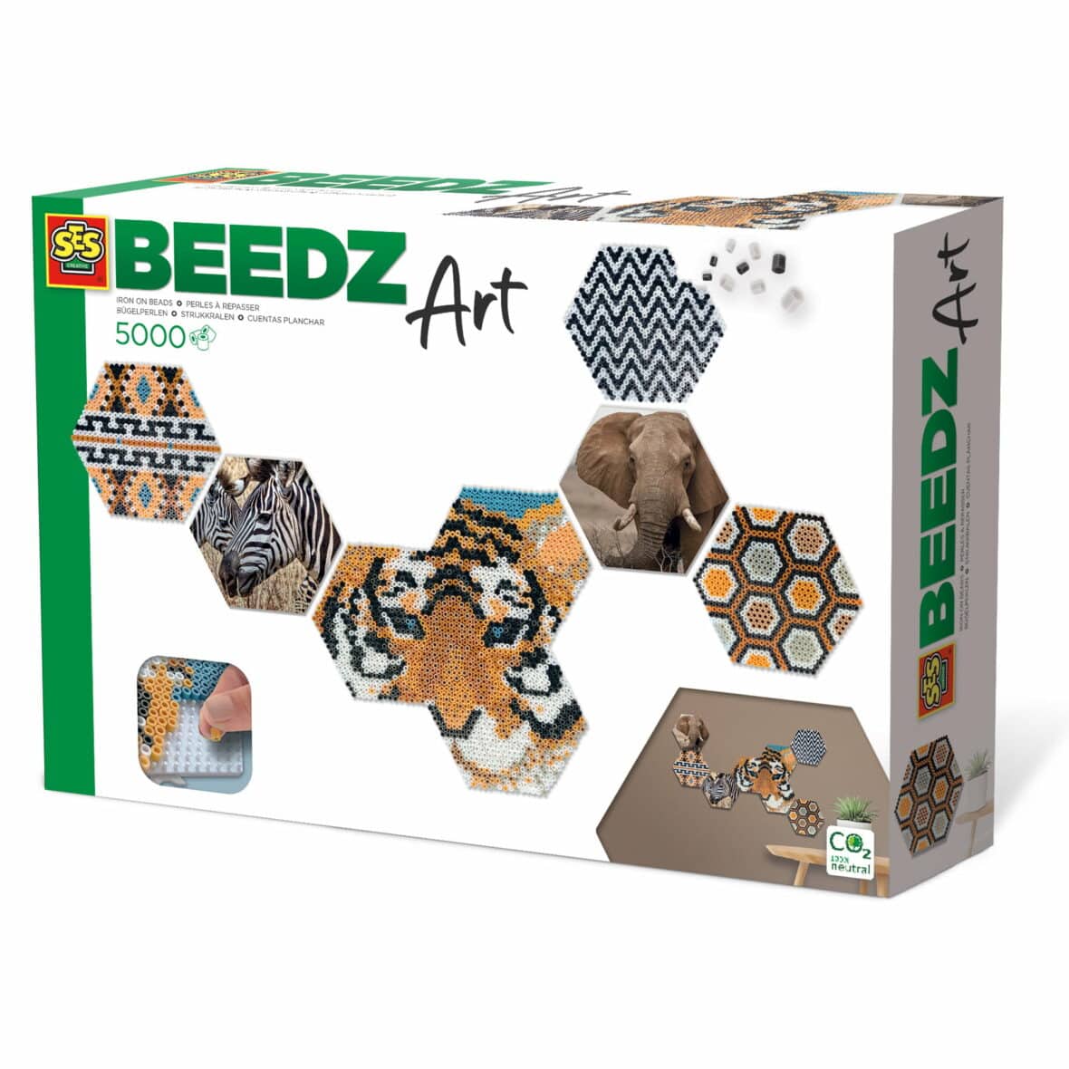 Set mărgele de călcat Beedz Art – Safari cu plăci hexagonale