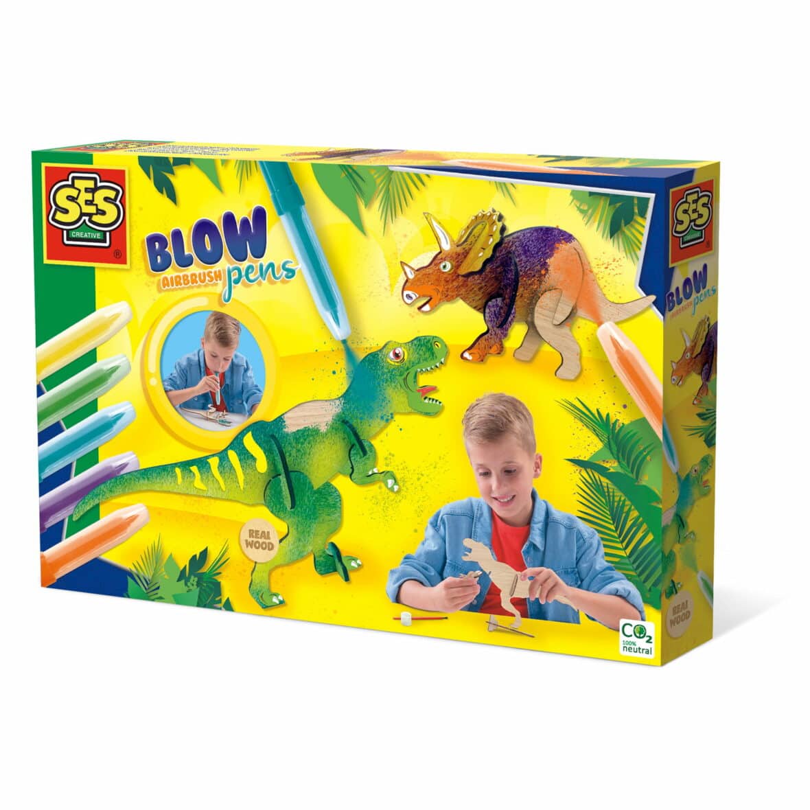 Set creativ, Desenez dinozauri din lemn cu markere cu aerograf