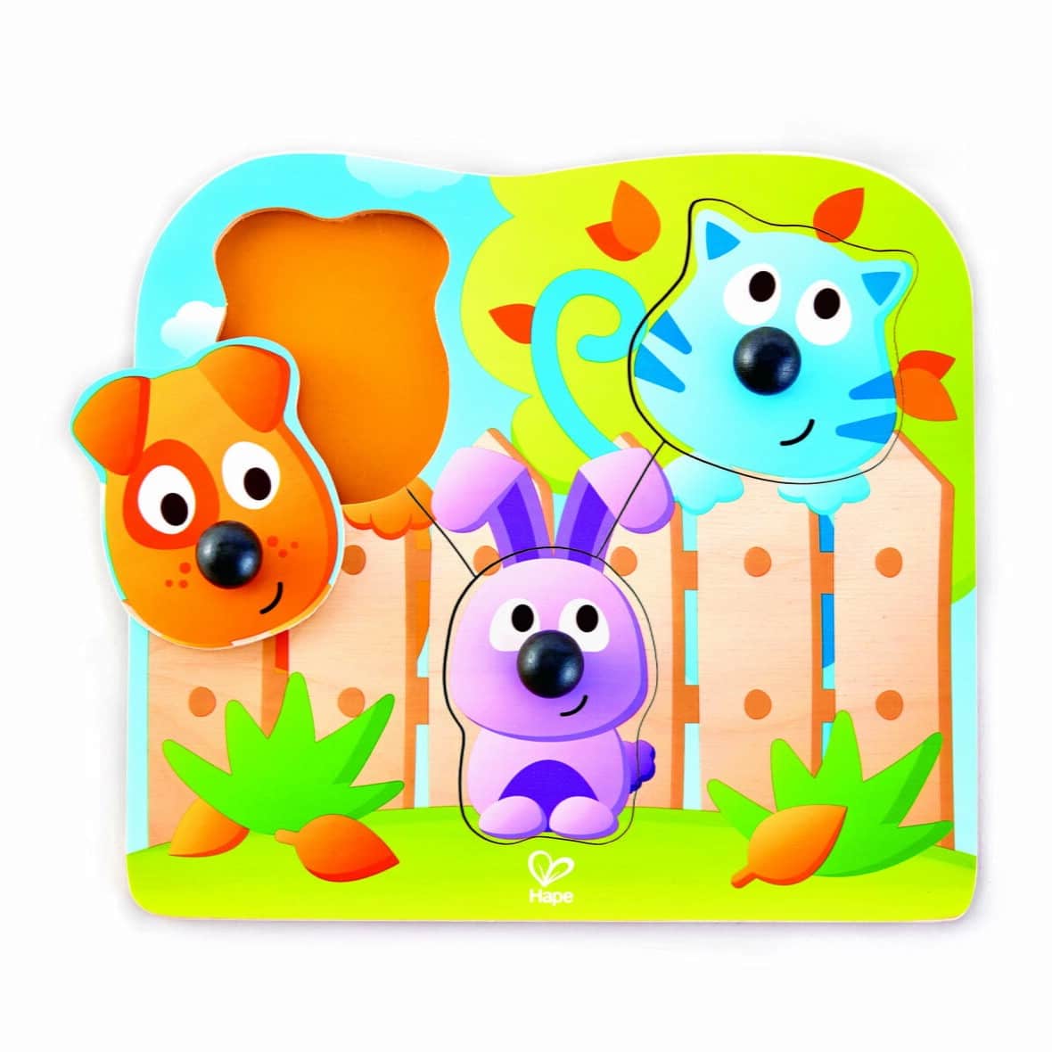 Puzzle din lemn cu butoni, Animale de companie cu nas mare