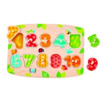 Puzzle din lemn cu butoni, Numere, Hape