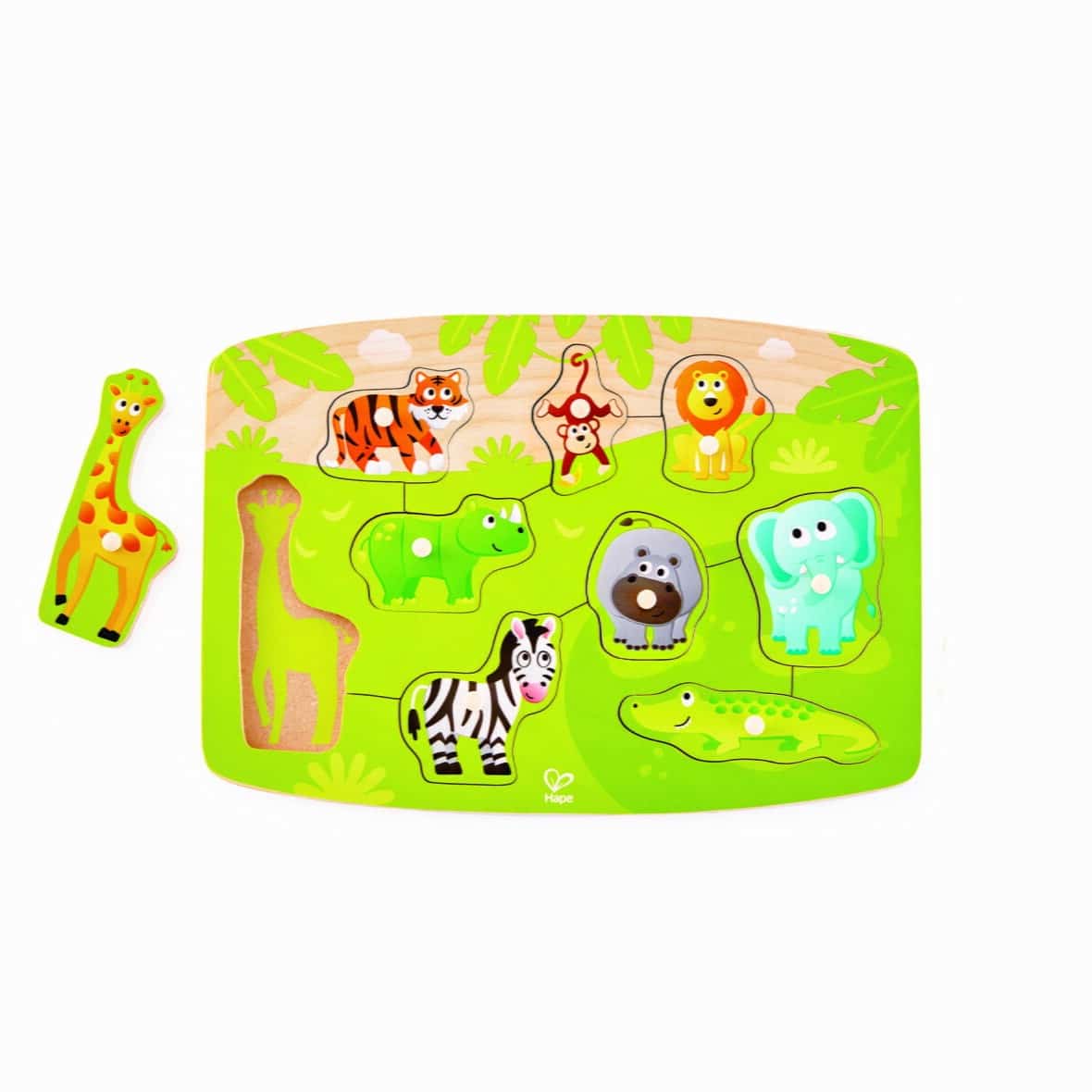 Puzzle din lemn cu butoni, Animale din Jungla