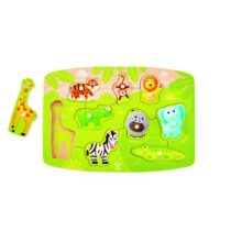 Puzzle din lemn cu butoni, Animale din Jungla