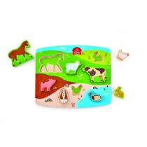 Puzzle din lemn, Animale de la ferma 3D, Hape, 2 ani +