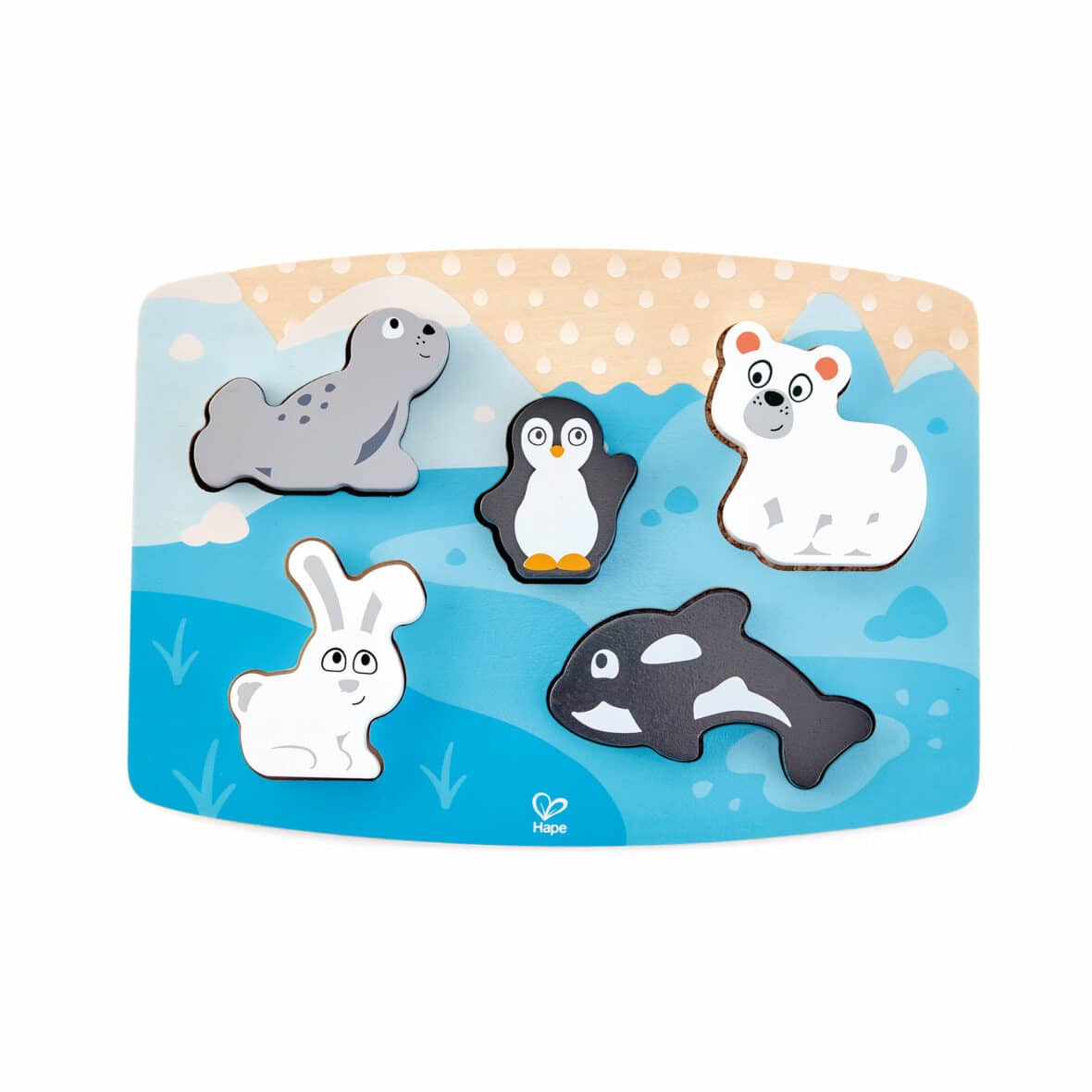 Puzzle din lemn tactil, Animale polare
