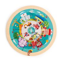 Puzzle din lemn cu doua fete: giratoriu si meserii,19 piese, Hape