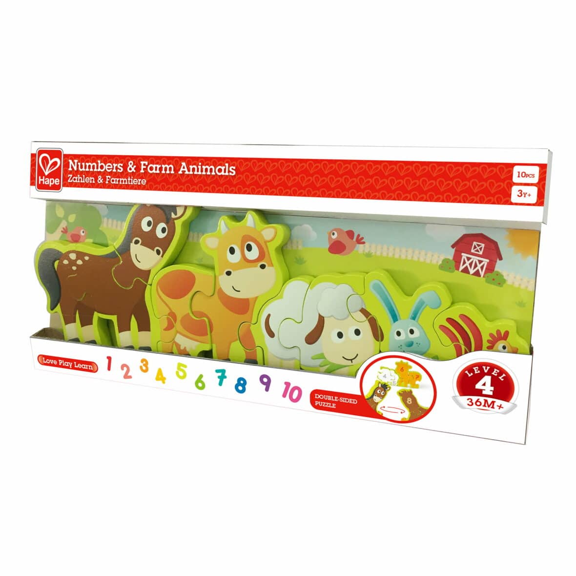Puzzle din lemn pentru copii cu numere si animale de la ferma