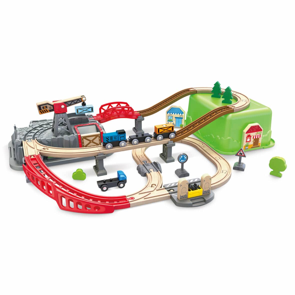 Set trenulet de lemn, Santier de constructii, 50 piese