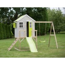 Căsuță de grădină Lime Lodge cu platforma, tobogan și leagăn